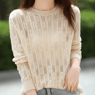 WRM026春夏薄款 镂空圆领精致细腻展现迷人气质洋气毛衣 精纺羊毛衫