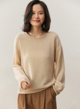 BM58011女士小圆领卷边羊绒衫秋冬里的清冷松弛感, 温柔裹住日常