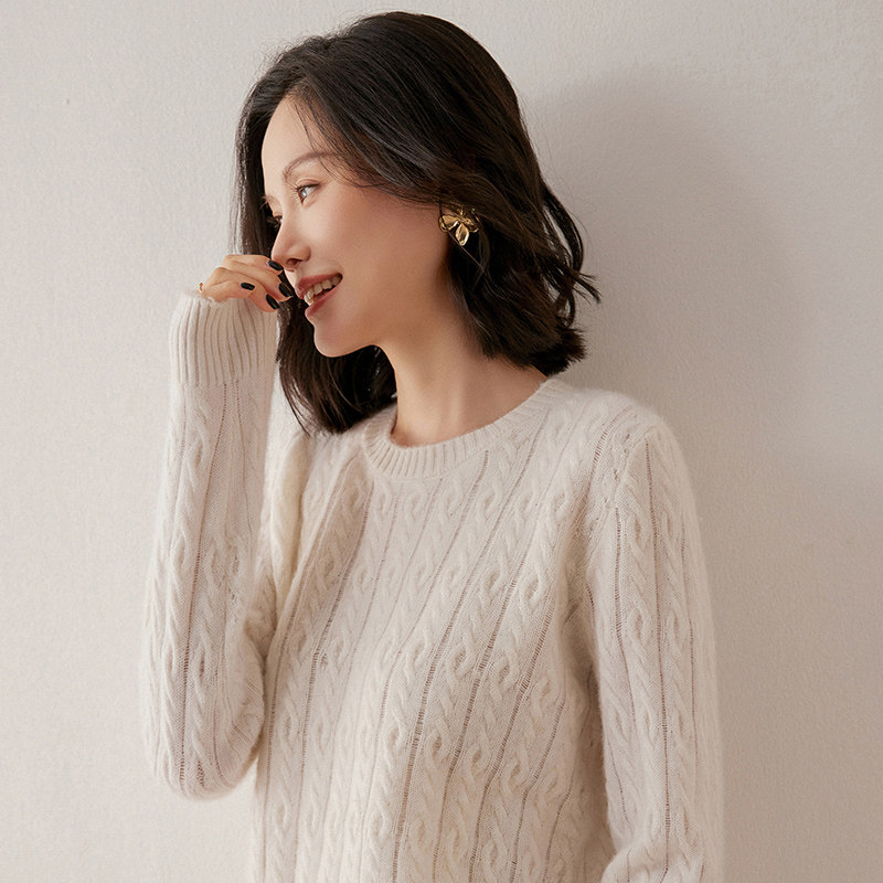 MQL422高端女士红色羊绒衫 圆领提花针织毛衣 秋冬内搭外穿喜庆款