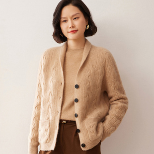 TC8022女士羊绒开衫 单排扣显瘦针织外套秋冬百搭软糯亲肤外穿上衣