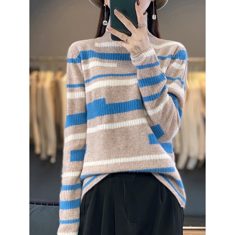 MT8174纯100%羊毛衫半高领毛衣女韩版套头宽松上衣针织显瘦打底衫