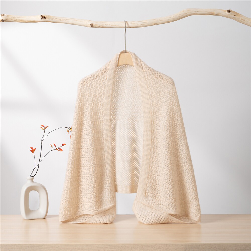 PS437秋冬女羊绒镂空针织披肩小众设计 优雅气质外搭保暖两用围巾