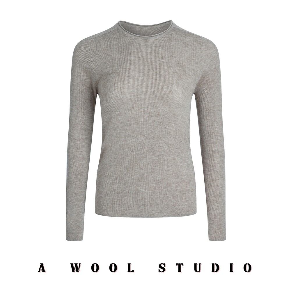 SS2514春秋精纺羊毛女半高领卷边小衫一线成型 气质通勤亲肤透气