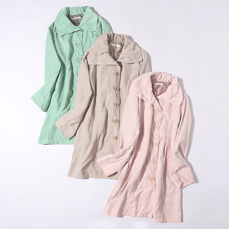 纯色休闲翻领开衫中长款