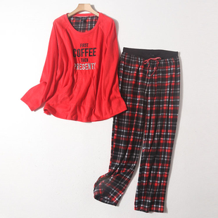 家居服套装 H61 睡衣睡裤 清新字母刺绣拉绒保暖长袖 2秋冬清仓女装