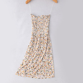 女碎花木耳边弹力裹胸连衣裙性感垂感两穿A字半身裙 3原单夏季