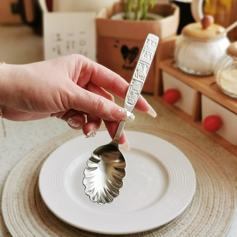 复古304不锈钢贝壳吃蛋炒饭勺