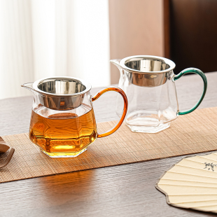 公道杯玻璃加厚耐热功夫茶具高端分茶器带茶漏一体公杯茶海高鹏硅