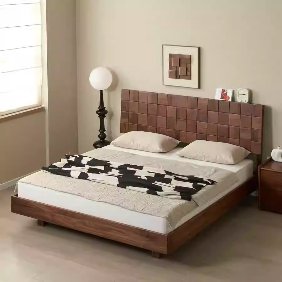 北美黑胡桃双人实木床现代简约悬浮床主卧1.8米婚床北欧2.2米大床