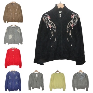 古着vintage孤品安哥拉兔毛文艺学院风软妹钩花钉珠少女毛衣A42