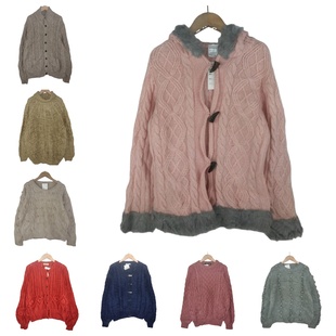 古着vintage孤品羊毛粗线编织麻花豆豆复古纯米色学院风毛衣A68