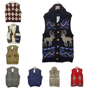 古着vintage孤品羊毛复古文艺学院风波普菱形毛衣马甲A8