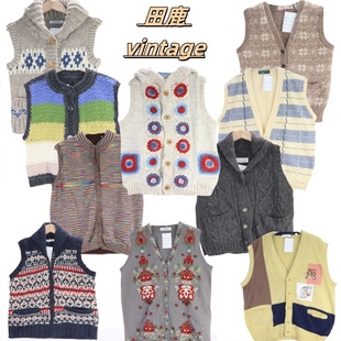 古着vintage孤品羊毛复古文艺学院风波普菱形毛衣马甲C7