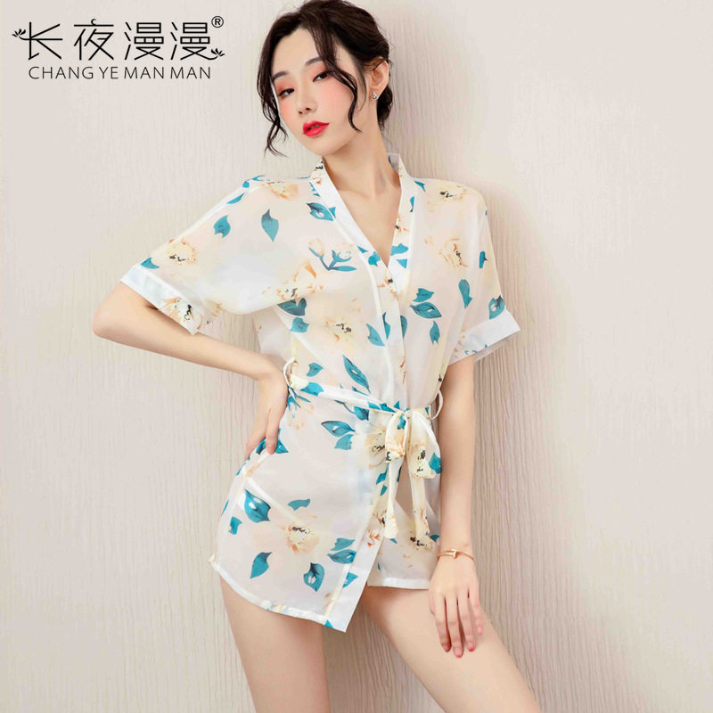 性趣新款性感内衣女 性感诱惑透明火辣睡衣浴袍套装一件代发1133