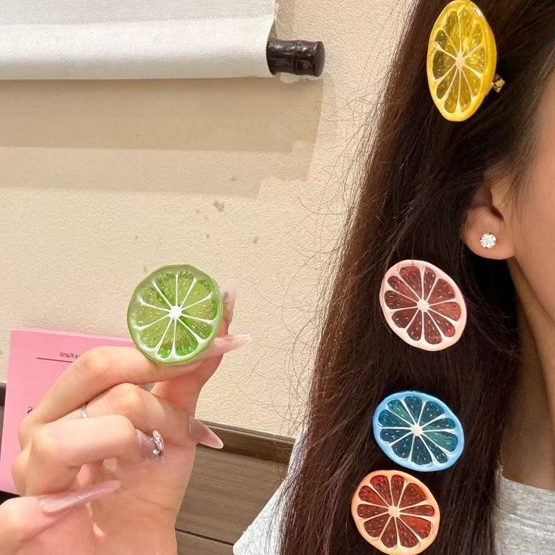 新款夏日清新水果片发夹仿真柠檬橙子侧边夹可爱少女心刘海发卡