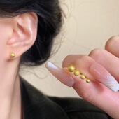 耳环简约气质耳饰 耳洞豆豆金色女款 新款 圆球小巧百搭磨砂耳钉爆款