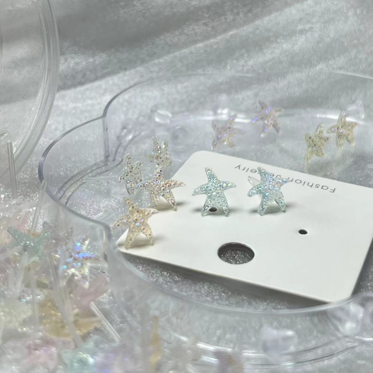 钻石光小海星树脂耳钉养耳洞学生女不易过敏简约少女小巧精致耳饰