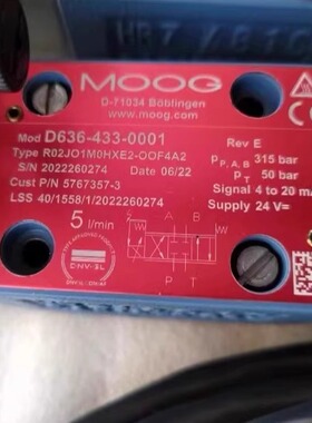 R02JO1M0HXE2-OOF4A2 D636-433-0001 MOOG 三位四通阀