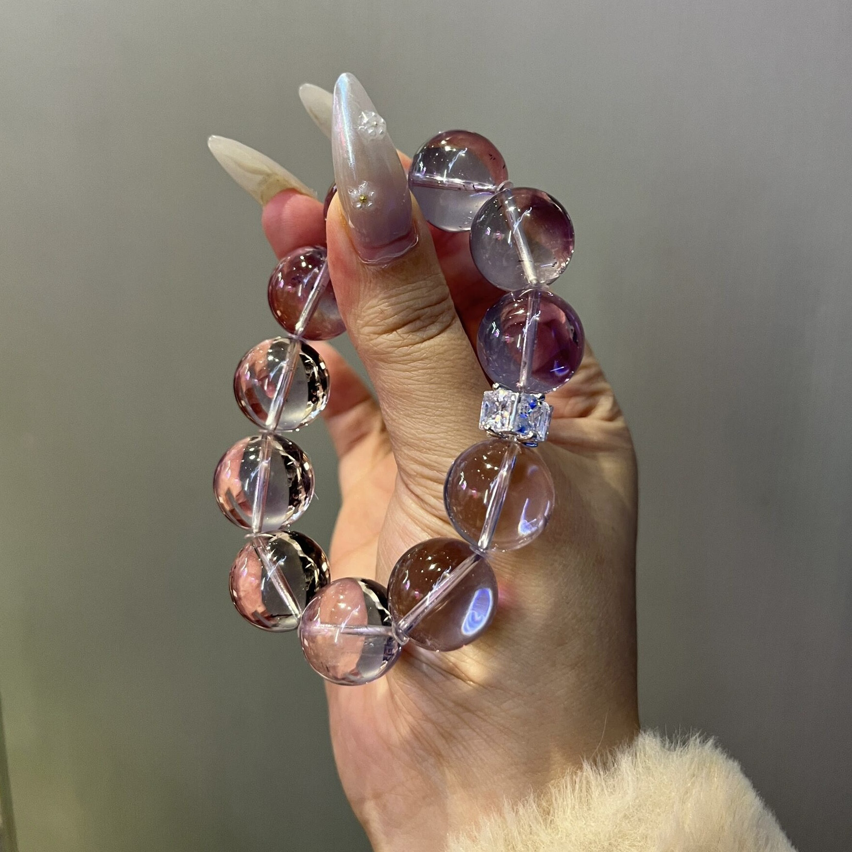 7A级玻利维亚紫水晶泡泡大颗粒牛鼻孔手串净体巴西紫转运手链女款