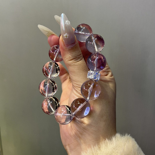 7A级玻利维亚紫水晶泡泡大颗粒牛鼻孔手串净体巴西紫转运手链女款