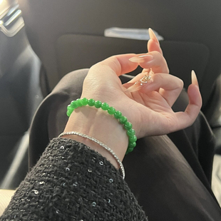 天然缅甸翡翠老坑料圆珠单圈手串阳绿色玉手链帝王绿干青原创女款