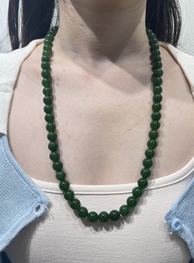 天然俄罗斯碧玉大颗粒项链长款新中式和田玉毛衣链菠菜绿原创女款