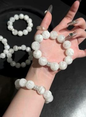天然雪花白幽灵手串稳定情绪单圈转运珠手链白水晶高级感女款