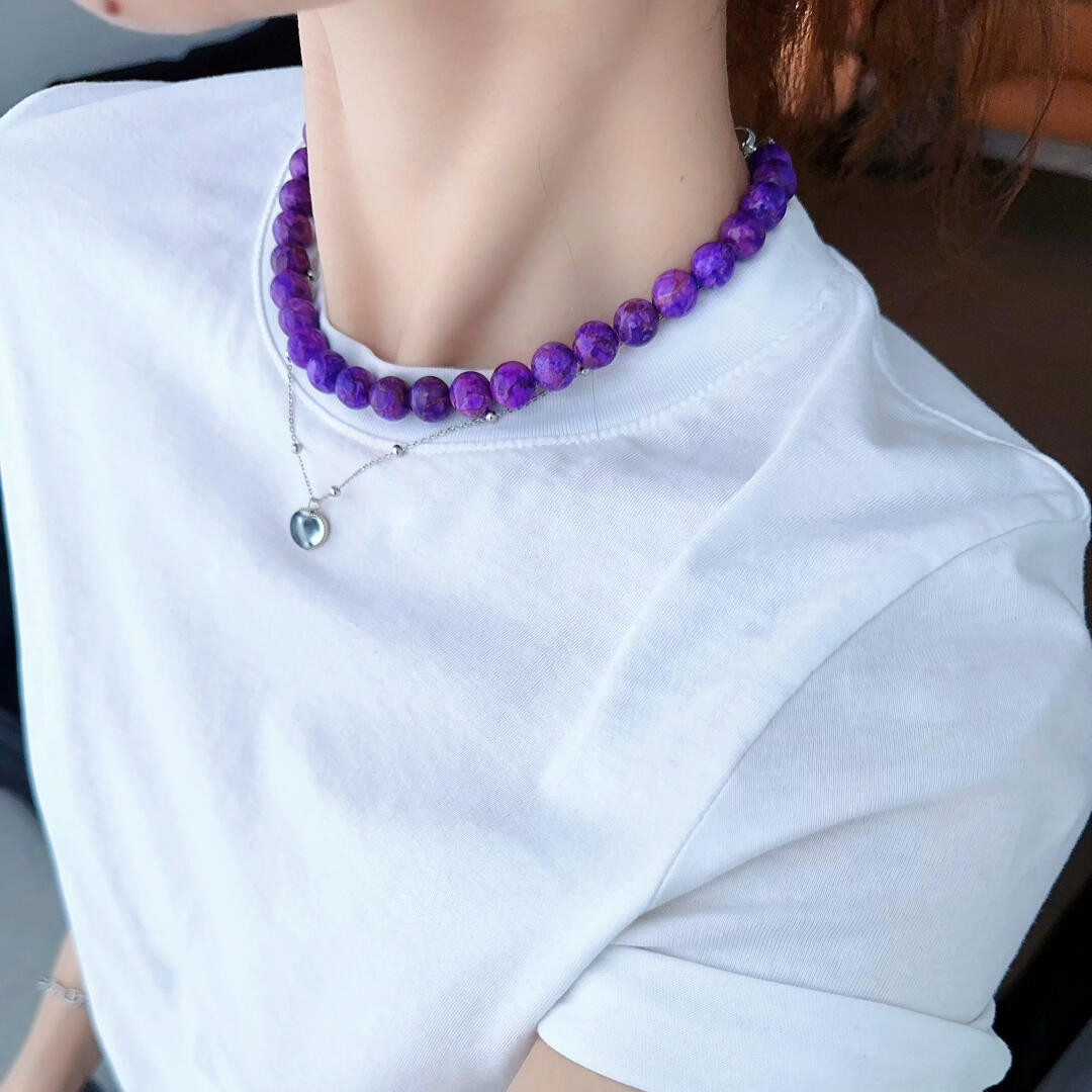 天然皇家紫大颗粒锁骨链水晶玛瑙项链新中式国风原创女款紫罗兰