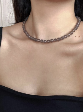 天然冰种烟紫色紫罗兰灰玛瑙锁骨链新中式玉髓百搭时尚项链原创女