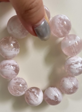 天然粉雪花幽灵大颗粒霸气单圈粉水晶手串转运女款时尚白幽灵手链
