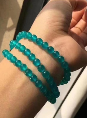 天然莫桑比克冰种天河石多圈手链蓝色水晶幸运多层手串圆珠女原创