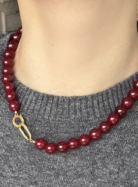 天然红玛瑙项链黑色玉石绿玉髓串珠锁骨链简约气质毛衣链时尚百搭