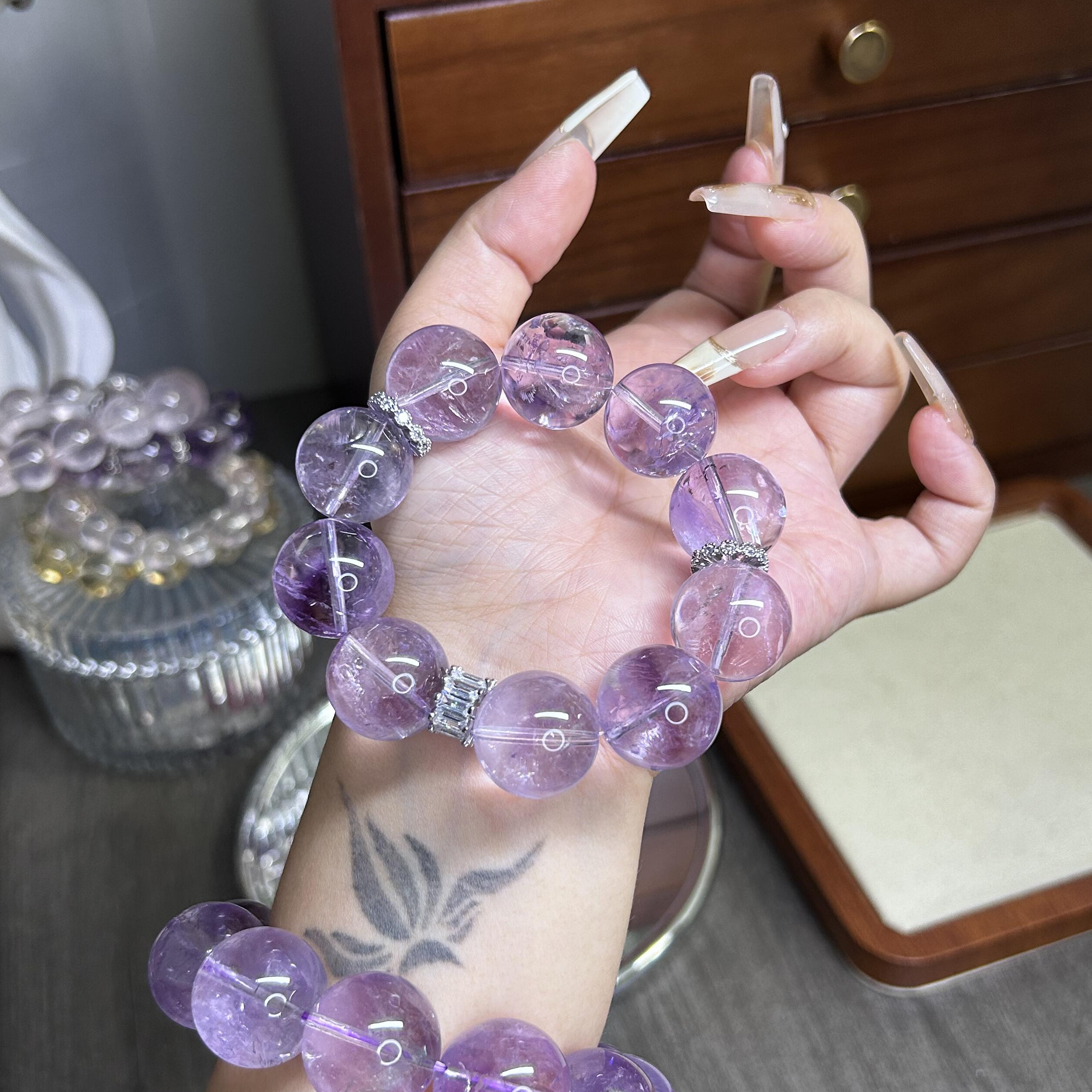 天然巴西老料玻利维亚紫阿塞原创手串大颗粒紫水晶手链九紫离火款