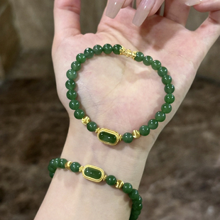 天然和田玉碧玉手链女款古法金镶嵌玉石转运珠小众设计高级感手串