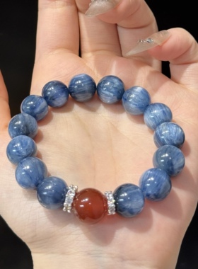 天然蓝晶石红玛瑙串珠手链时尚简约高级感手串小众清冷感气质手饰