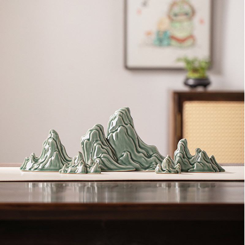 陶瓷假山工艺品茶宠茶桌摆件样板间沙盘微景观水族鱼缸造景装饰品