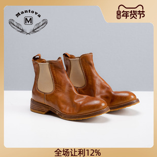 Mantova曼托瓦真皮手工鞋切尔西靴马丁靴马皮复古春秋英伦女短靴