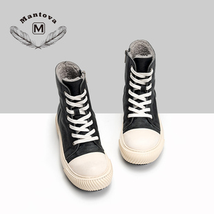 Mantova曼托瓦秋季 新马皮高帮休闲马丁靴复古百搭羊毛加绒街头靴