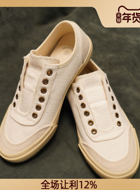 曼托瓦mantova低帮小白鞋一脚蹬平底休闲懒人鞋亚麻低帮帆布鞋女