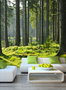 绿色树林森林无缝壁画壁纸餐厅咖啡厅沙发电视卧室背景墙墙纸682