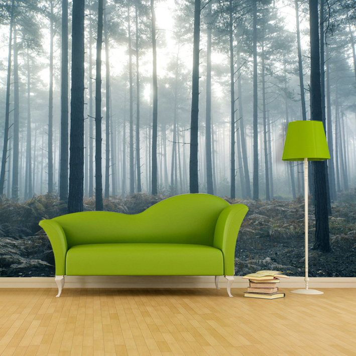 北欧树林森林壁纸简约风景墙纸客厅电视背景墙布卧室大型壁画856