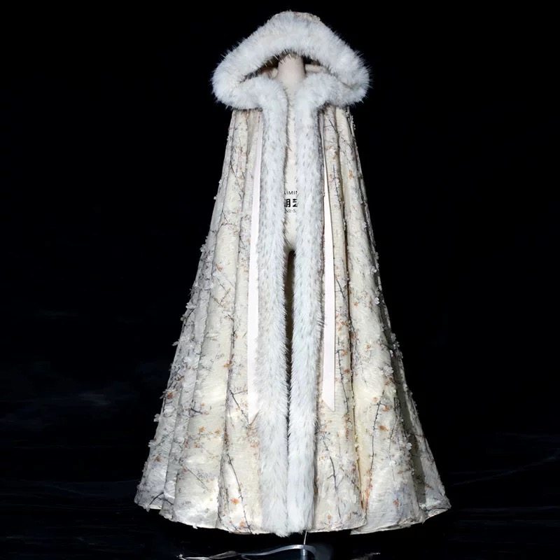 子爵秋色【一树梨花】汉服斗篷披肩长款加厚狐狸毛披风国风外套冬,女装/女士精品,汉服半身裙,淘宝优惠券,粉丝福利购,淘宝优惠卷