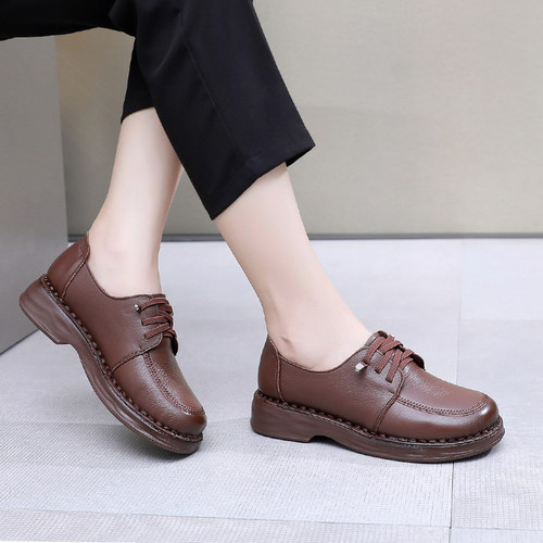 防滑一脚蹬中老年牛皮单鞋花牌