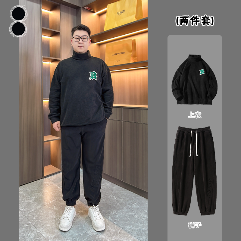 【两件套】秋冬款摇粒绒卫衣中领绣花保暖加厚钢印束脚休闲裤W423