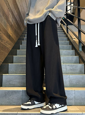 2024秋季款秋弯刀修容卫裤男大码港风纯色宽松直筒休闲裤HK23922