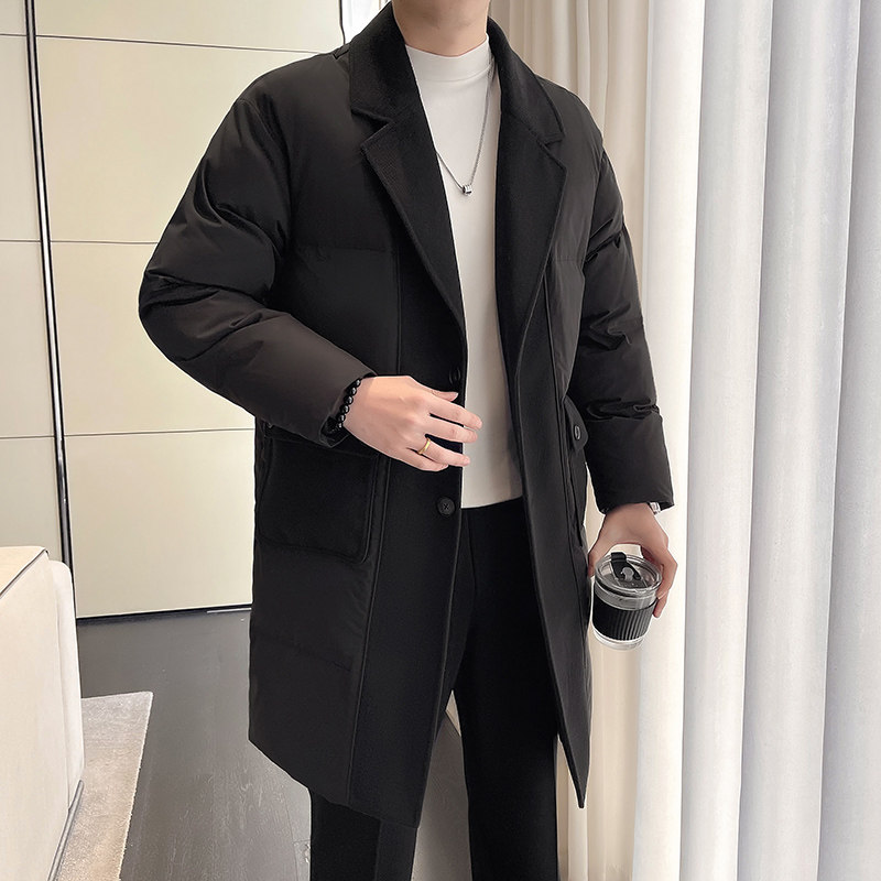冬季韩版加厚保暖中长款风衣棉衣外套男大码潮流拼接棉服8025