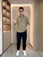 夏季微胖男生显瘦穿搭短袖衬衫男宽松大码冰丝坠感半袖衬衣五分袖