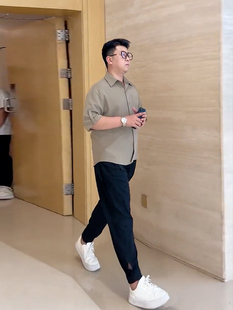 胖子半袖 夏季 男宽松大码 微胖男生显瘦穿搭短袖 衬衣轻熟风冰丝 衬衫