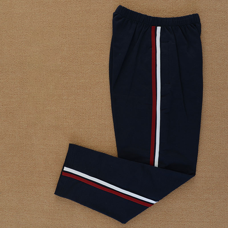 校服裤子前白后酒红两道杠初高中小学生春夏大码纯棉藏蓝深蓝校裤