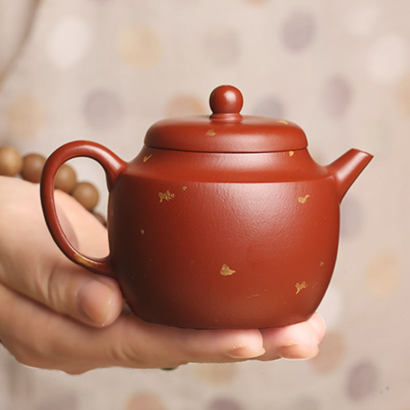 宜兴紫砂俞春雷散金工艺全手工制原矿朱泥大红袍高灯紫砂壶130ml